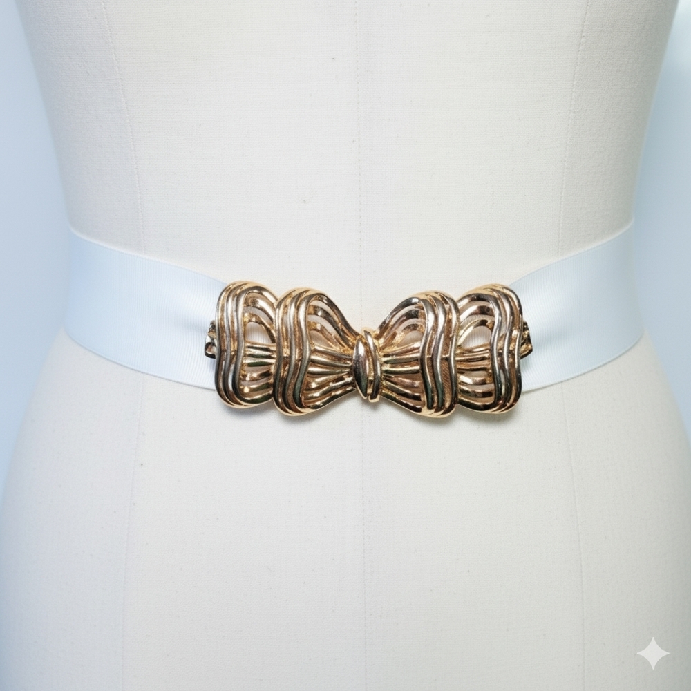 Mimi Di N Belt Buckle 1987 Vintage Bow Hook Changeable Belt Adjustable Grosgrain